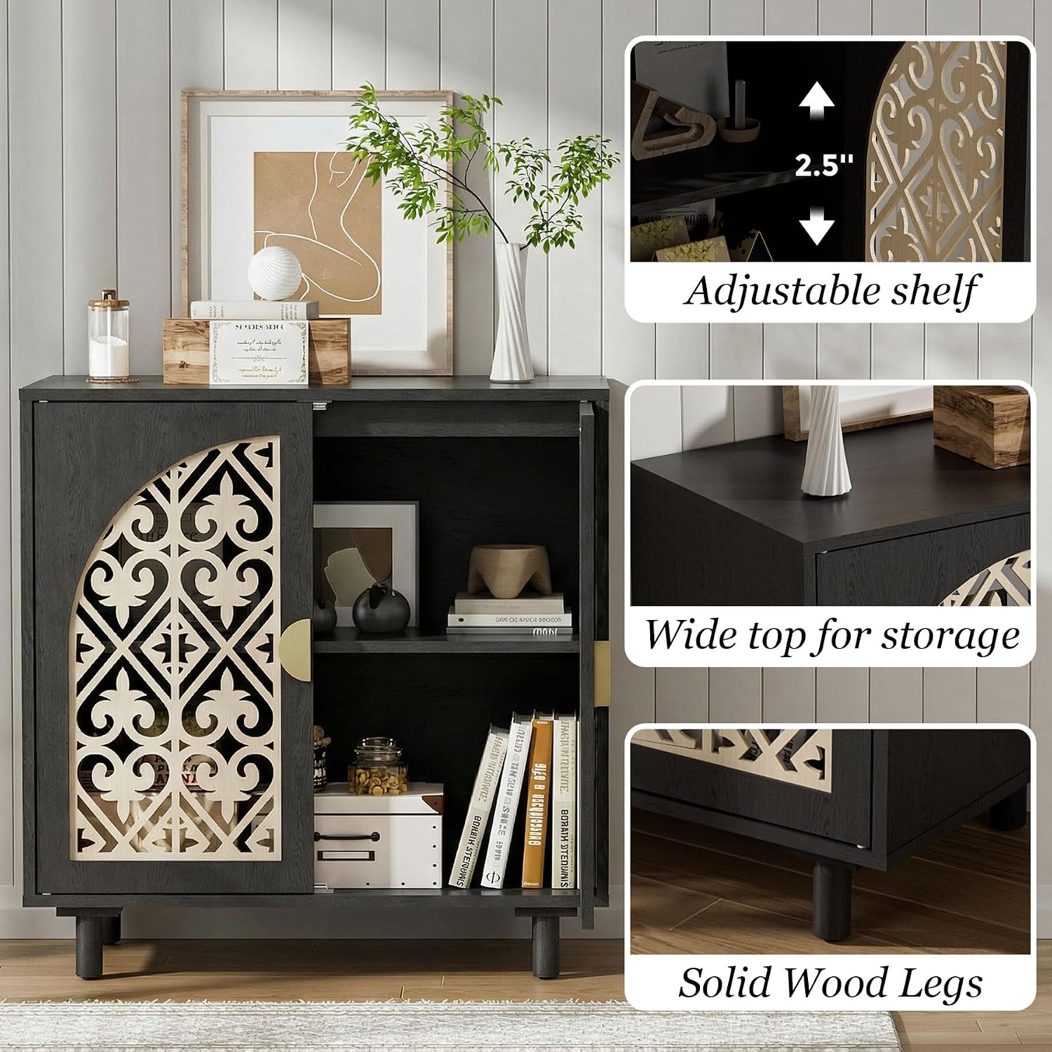 Decorative Storage Cabinet, Sideboard with Magnetic Latch, Adjustable Shelf, 29.84 x 15.75 x 31.57 Inches (2 Pieces)