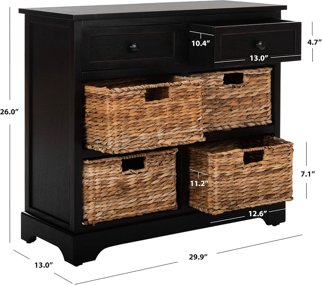 SAFAVIEH Furniture - Herman 2-Drawer Storage Unit - Distressed Black - Solid Wood - Classic Storage Design - Ideal for Living Room, Entryway, 29'W x 13'D x 27.5'H - Fully Assembled (AMH5702B)