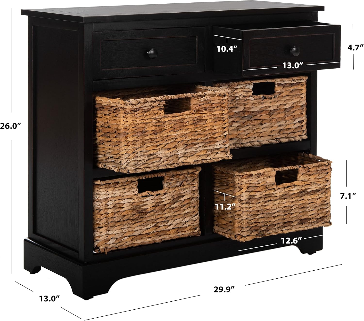 SAFAVIEH Furniture - Herman 2-Drawer Storage Unit - Distressed Black - Solid Wood - Classic Storage Design - Ideal for Living Room, Entryway, 29'W x 13'D x 27.5'H - Fully Assembled (AMH5702B)