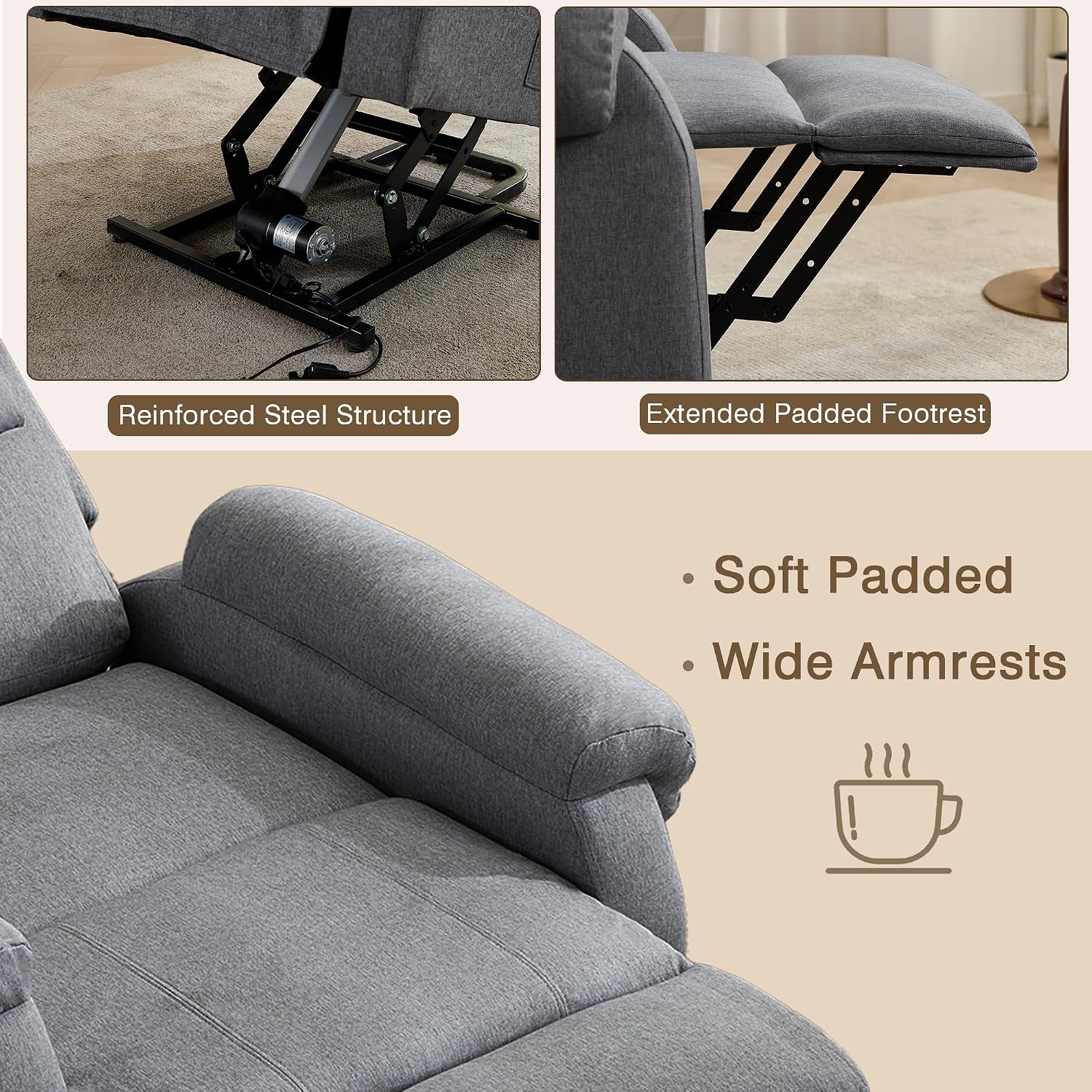 LOUVIXA Power Lift Recliner Chair Recliners for Elderly with Heat and Massage Recliner Chair for Living Room with Infinite Position and Side Pocket, USB Charge Port (Modern Grey)