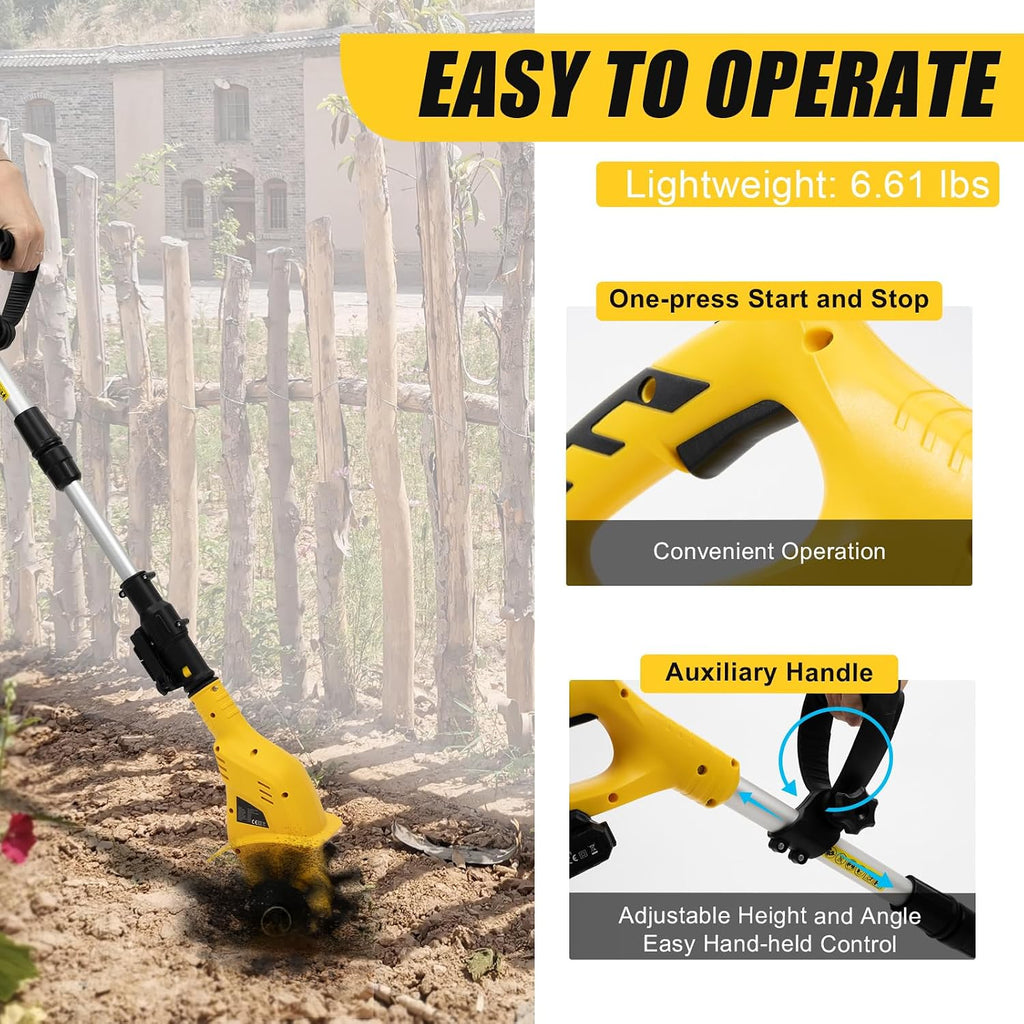 Cordless Tiller Cultivator for Gardening, 20V Electric Garden Tiller, 2Ah Battery Powered Garden Rototiller with Charger, Handheld Rotary Tillers for Lawn Gardening Soil Cultivation