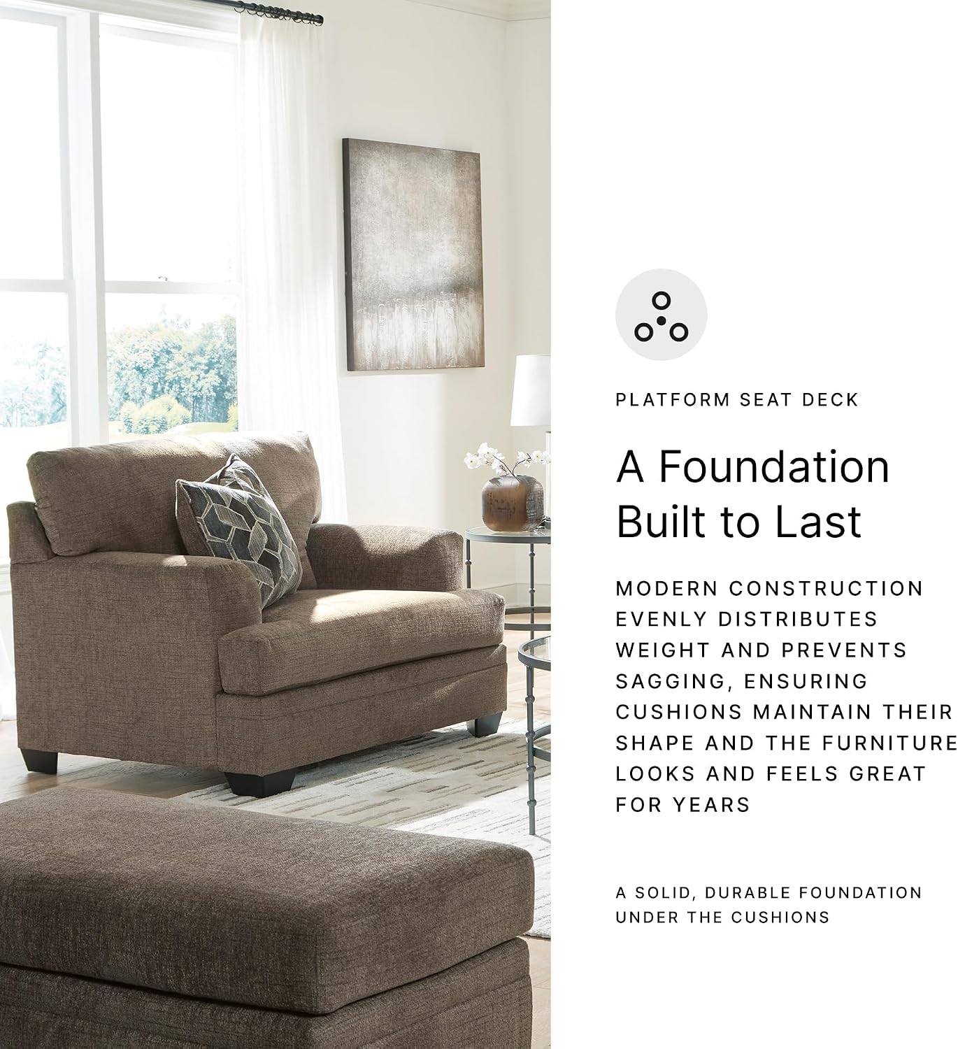 Signature Design by Ashley Stonemeade Urban Upholstered Oversized Chair with Reversible Seat Cushion, 1 Throw Pillow and Track Arms, Gray