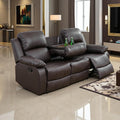 Living Room Furniture Set, Manual Reclining Sofa Set, Brown Leather Recliner Couch Sets with Drop-Down Table, Recliner Sofa with Storage Console/Cup Holder for Living Room/Apartment