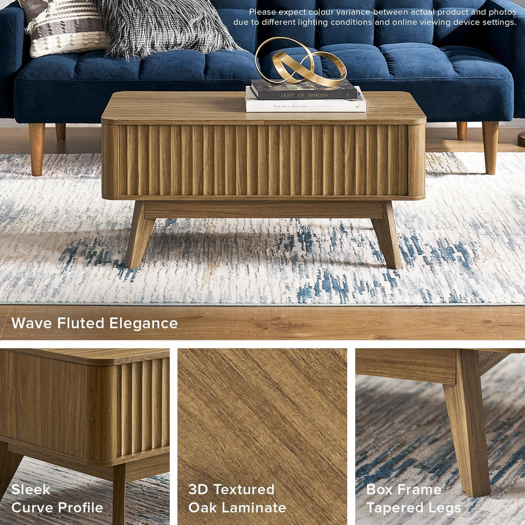 mopio Brooklyn Lift Top Coffee Table for Living Room, Mid Century, Modern Farmhouse with Lifting Tabletop & Hidden Storage, Fluted Panel, Rising Pull Up Dining Table (Walnut)