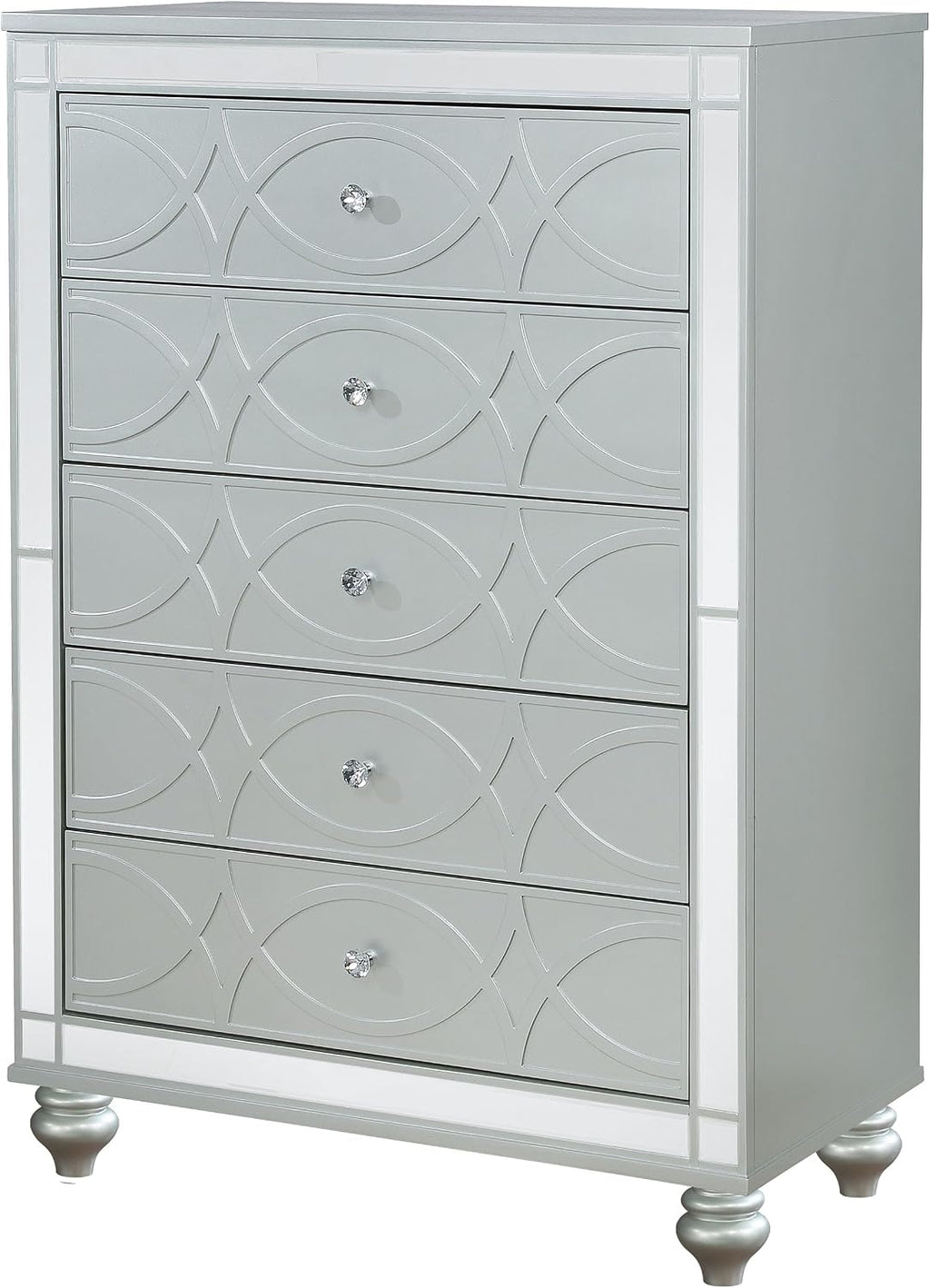 Coaster Home Furnishings Gunnison Modern Classic Wood 5-Drawer Bedroom Chest of Drawers Chiffonier Clothing Storage Cabinet Bedroom Armoire Tall Dresser Organizer Unit Silver Metallic 223215