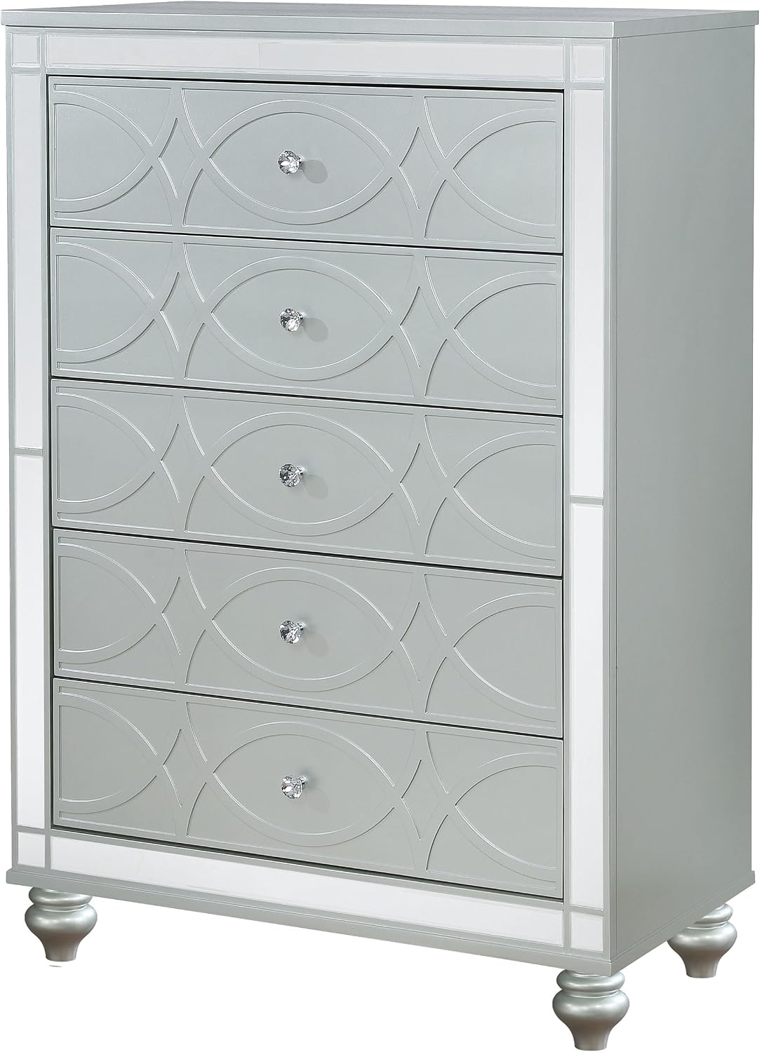 Coaster Home Furnishings Gunnison Modern Classic Wood 5-Drawer Bedroom Chest of Drawers Chiffonier Clothing Storage Cabinet Bedroom Armoire Tall Dresser Organizer Unit Silver Metallic 223215
