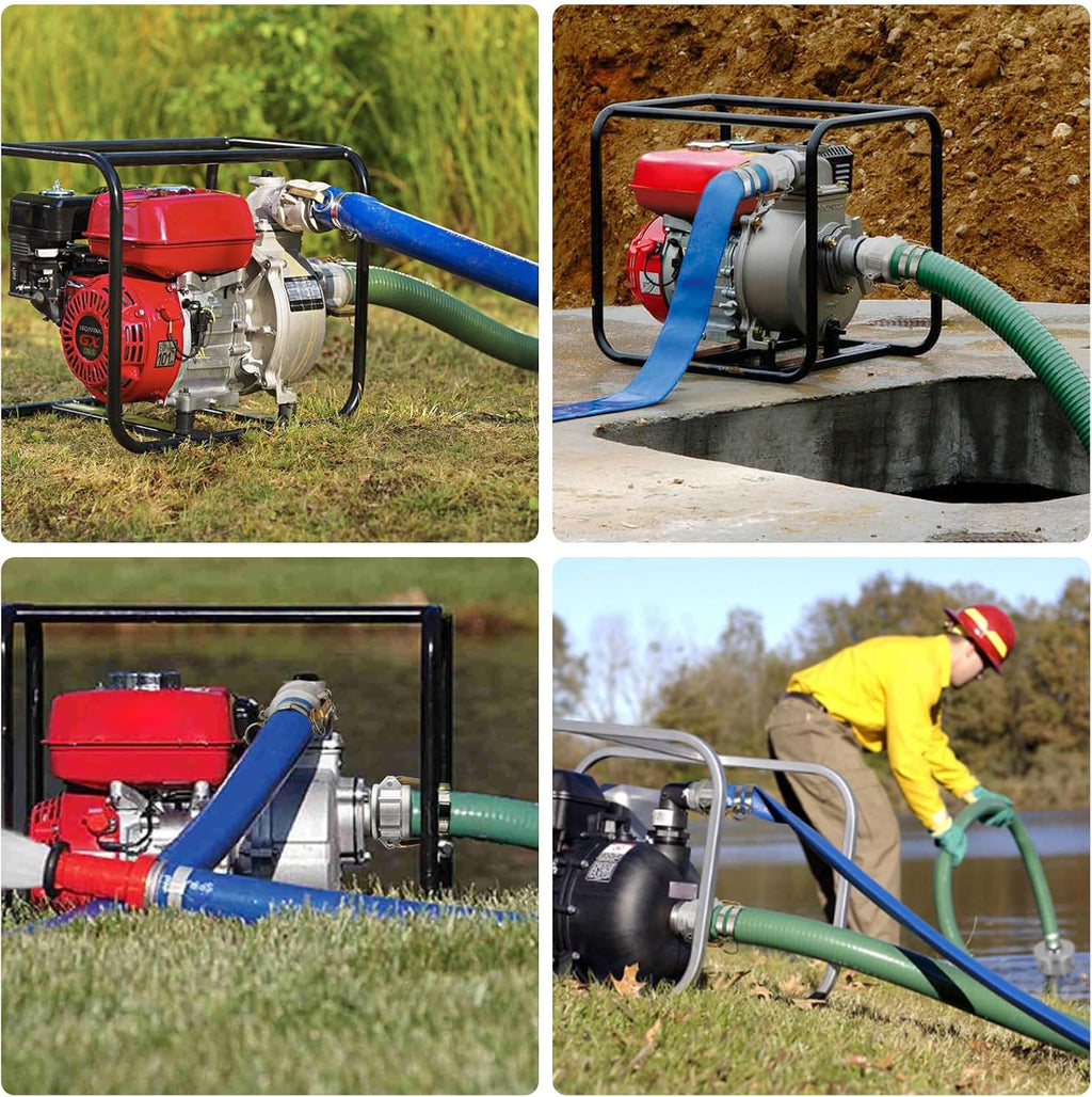Picatu Heavy Duty 2' x 20' Green PVC Discharge Hose Pump Kit, Pool Suction Hose with Aluminum Camlock Fittings, Steel Round Strainer, Cam & Groove Adapter