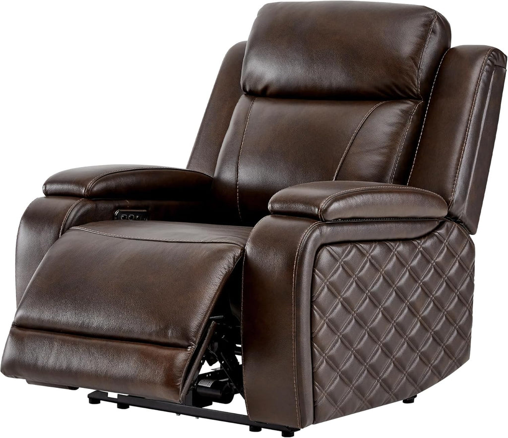 Watson & Whitely Genuine Leather Power Recliner Chairs for Adults, Zero Gravity Recliner with Power Headrest & Hidden Storage, Electric Reclining Sofa Chair for Living Room, Home Office, Dark Brown