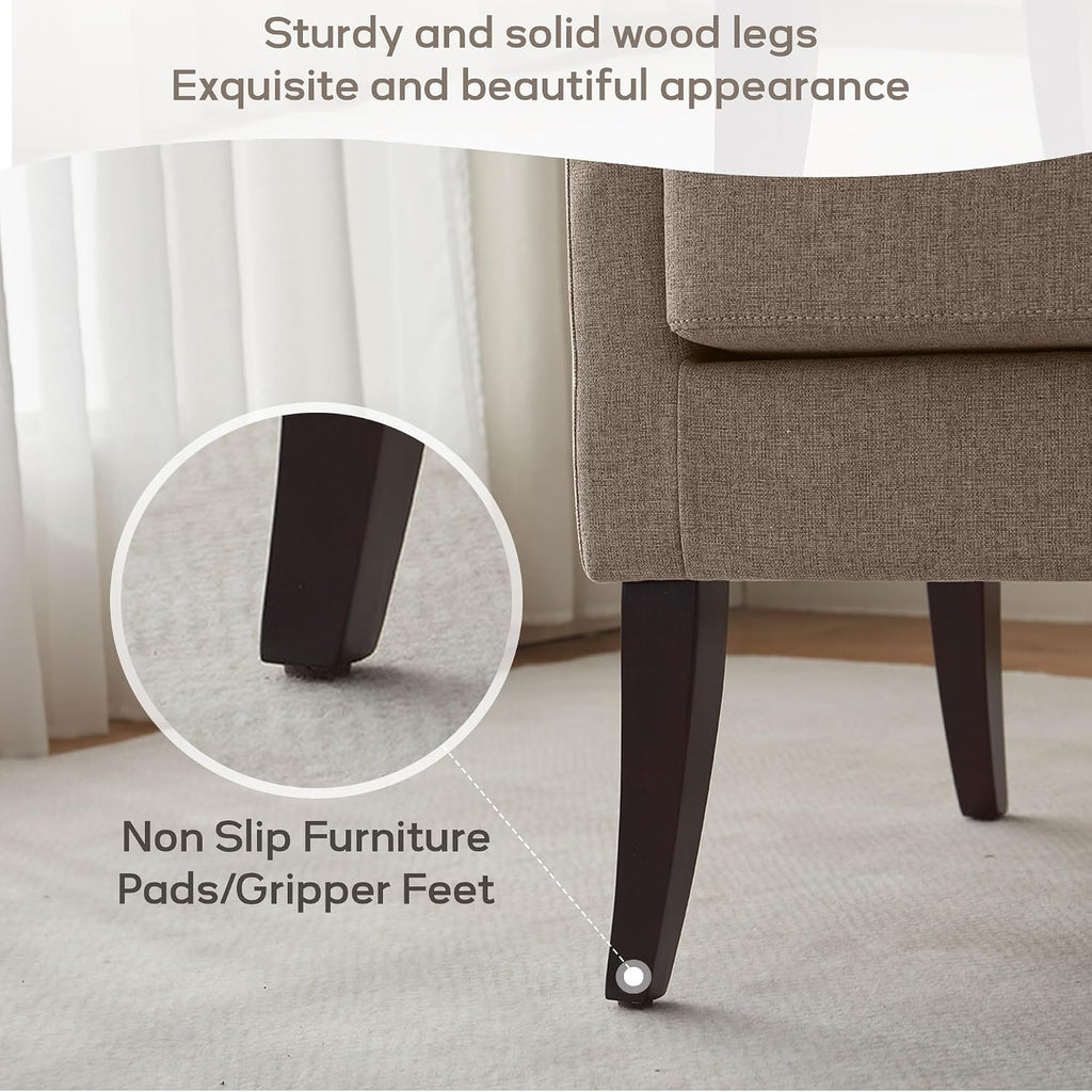 Zihanhome High Back Living Room Chairs, Fabric Accent Chair, Comfy Upholstered Armchair with Wooden Legs for Living Room, Bedroom, Apartment (2, Brown)