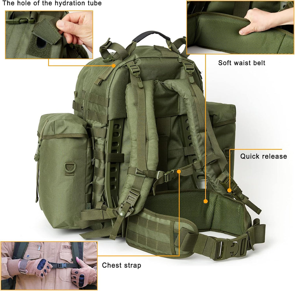 Akmax MOLLE II Medium Rucksack Military Tactical Backpack with Detachable Side Pouches & Upgraded Frame for Enhanced Comfort