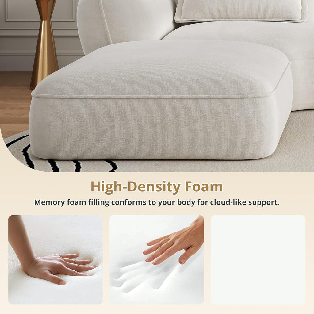 Christopher Knight Home Zacha 121' Modular L-Shape Sofa Couch with Chaise Lounge, Modern Boneless Sofa for Living Room, Fabric Upholstered Cloud Couch with Deep Seat, Milky White