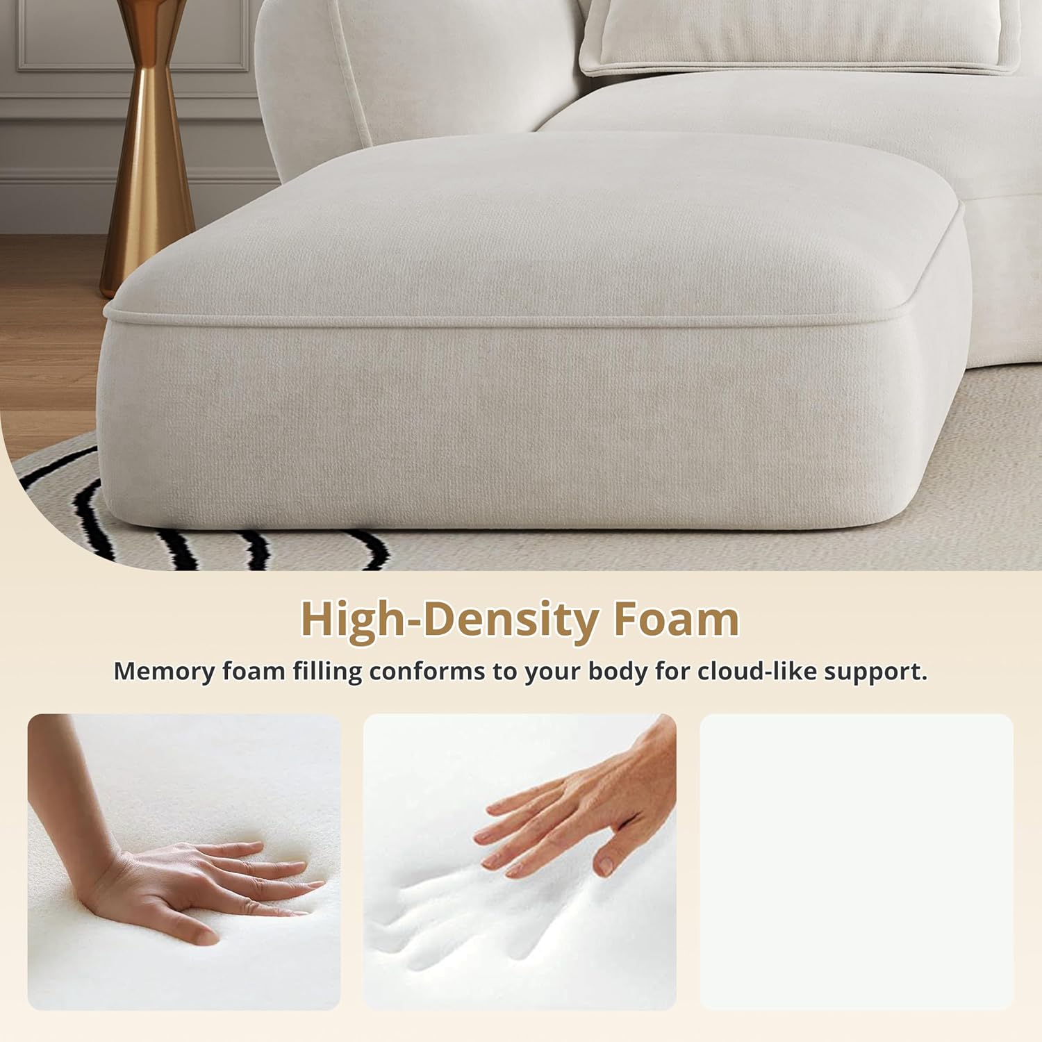 Christopher Knight Home Zacha 121' Modular L-Shape Sofa Couch with Chaise Lounge, Modern Boneless Sofa for Living Room, Fabric Upholstered Cloud Couch with Deep Seat, Milky White