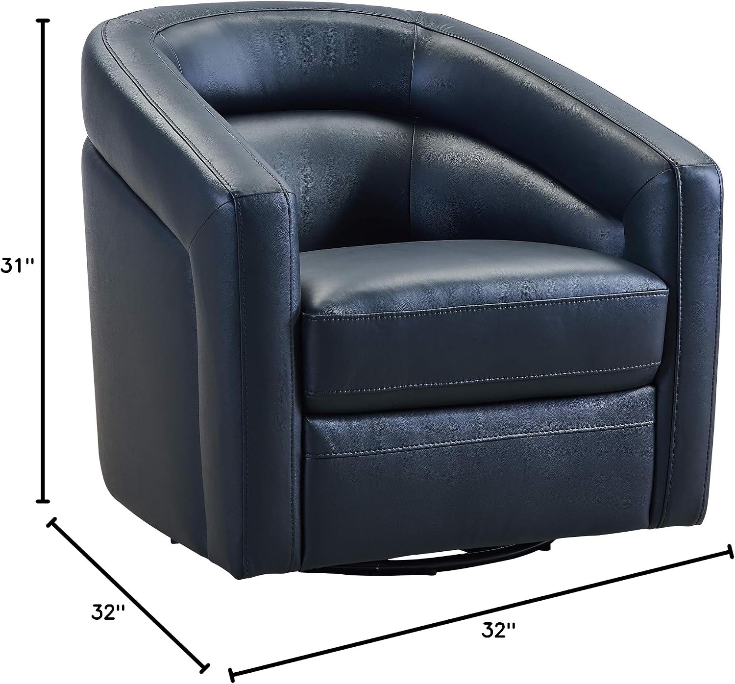 Armen Living Desi Contemporary Leather Swivel Living Room Accent Chair, 32' Wide, Black