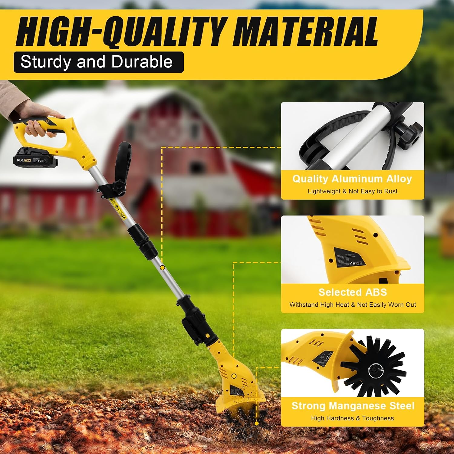 Cordless Tiller Cultivator for Gardening, 20V Electric Garden Tiller, 2Ah Battery Powered Garden Rototiller with Charger, Handheld Rotary Tillers for Lawn Gardening Soil Cultivation