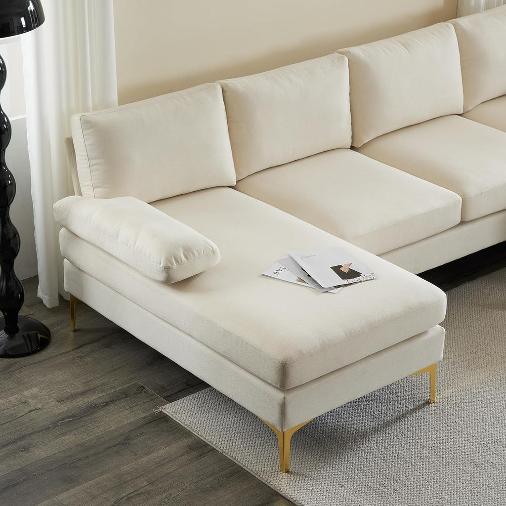 Karl home Convertible Sectional Sofa 110' U-Shape Sofa Couch 4-Seat Couch with Chaise Fabric Upholstered for Living Room, Apartment, Office, Beige