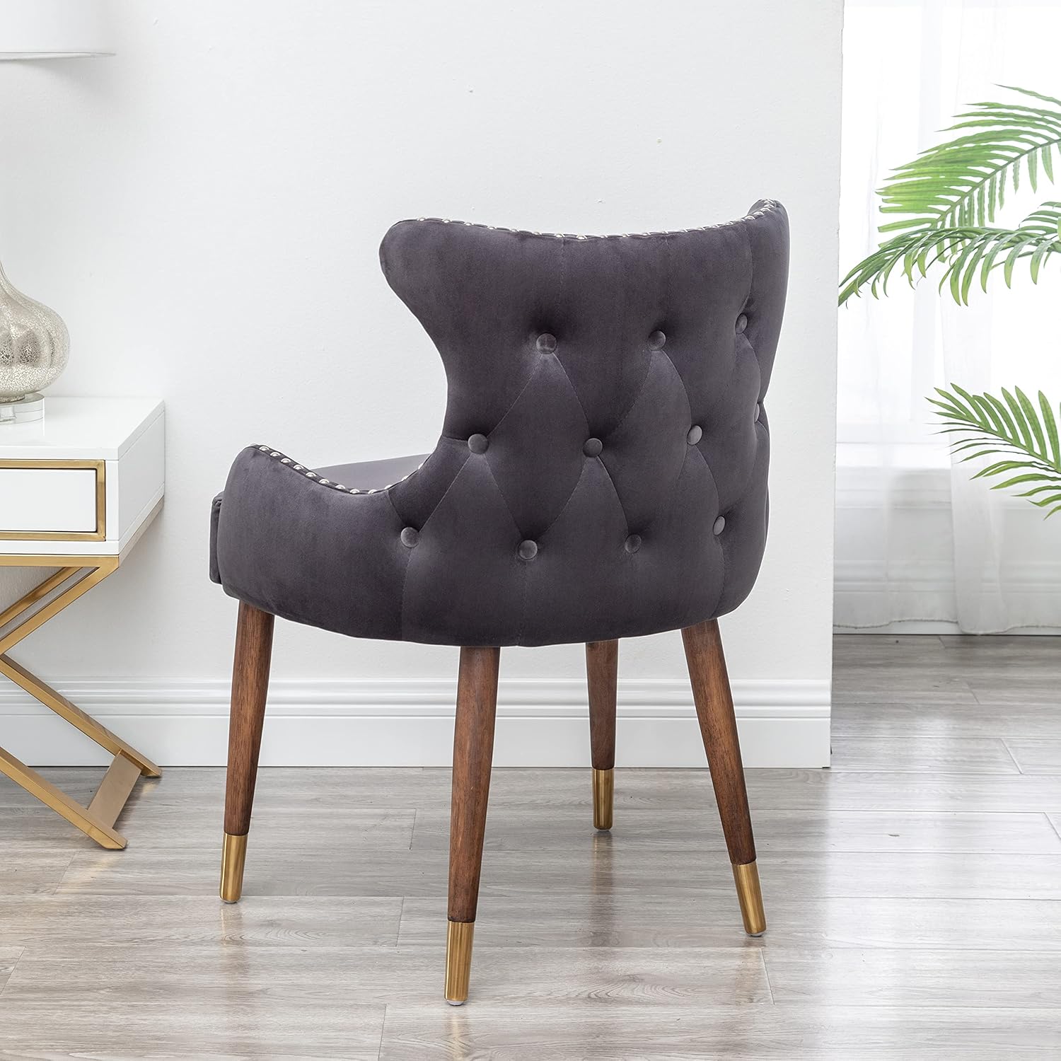 Lindale Contemporary Velvet Upholstered Nailhead Trim Accent Chair, Gray