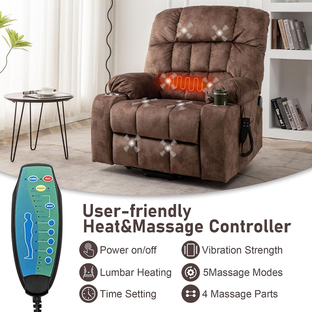 Oversized Power Recliner Chair for Big and Tall 400 LBS, 25.5' Extra Wide Electric Lift Chair with Heat and Massage, Dual Motor 180° Lay Flat Recliner Living Room Sofa, Velvet Big Lift Recliner