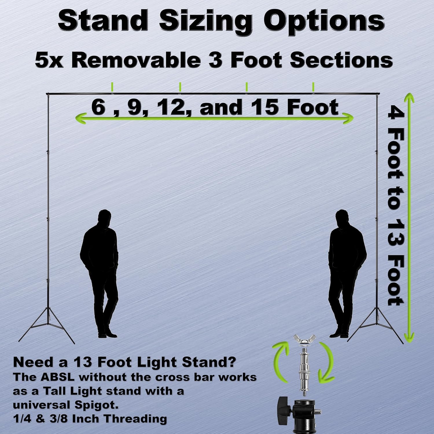 Ravelli ABSL Heavy Duty Photo Video Backdrop Stand Extra Large at 13' Tall and 15' Wide Also can be Dual Air Cushioned 13' Light Stands or use for Banner, Balloon Arch, Projector Screen, Room Divider