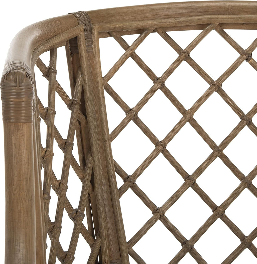 SAFAVIEH Furniture - Carlotta Rattan Arm Chair - Greige & White - Solid Wood - Coastal Open-Arm Design - Ideal for Living Room, Sunroom, Bedroom (SEA4013A)