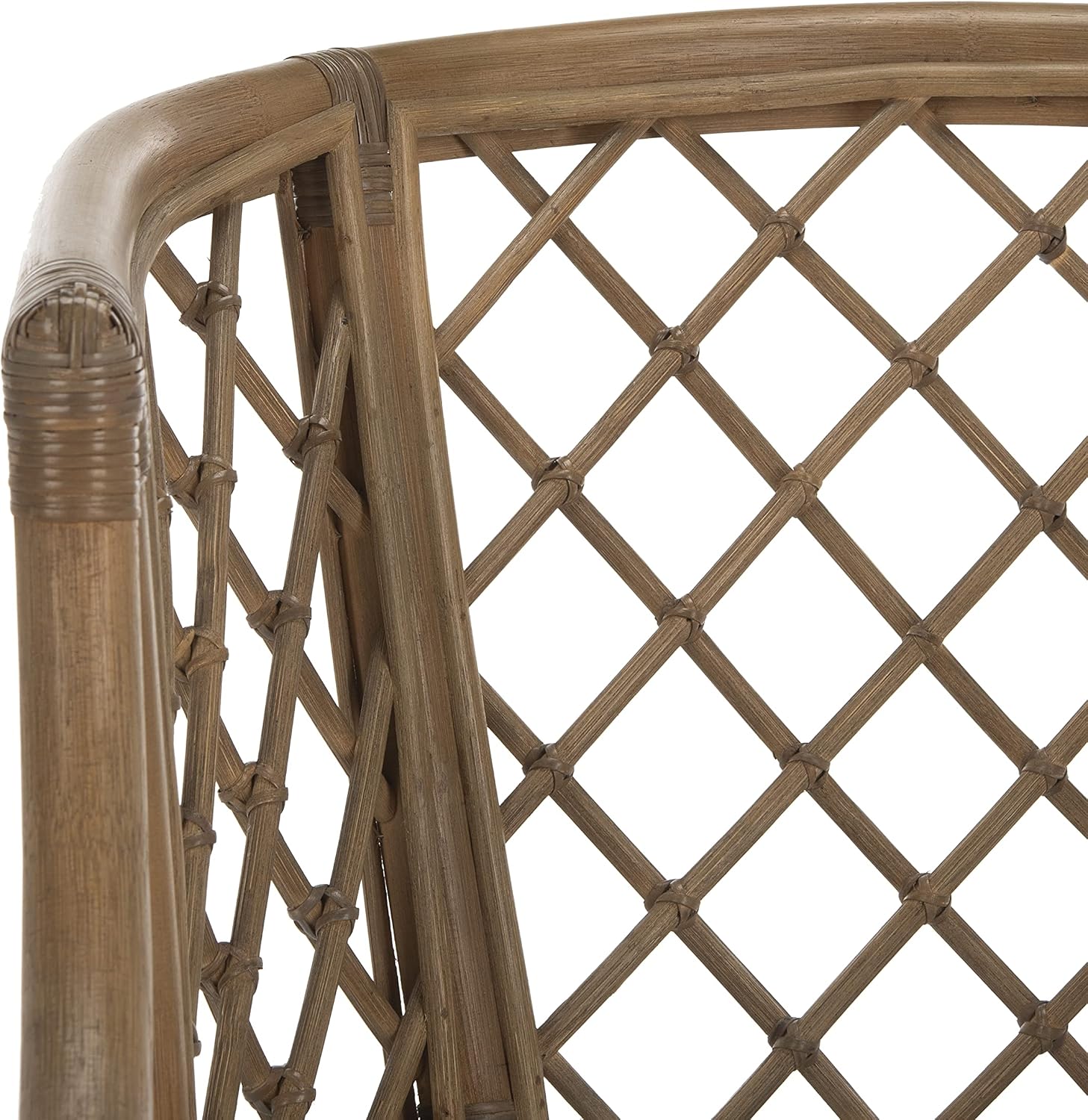SAFAVIEH Furniture - Carlotta Rattan Arm Chair - Greige & White - Solid Wood - Coastal Open-Arm Design - Ideal for Living Room, Sunroom, Bedroom (SEA4013A)
