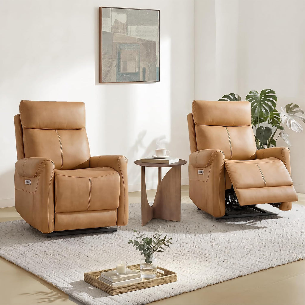 KISLOT Wall Hugger Recliner Chair for Adults, Faux Leather RV Recliner with USB Charging Ports Electric Power Reclining Sofa for Living Room Home Theater Seating Bedroom