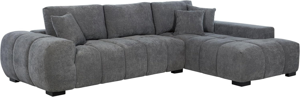 Coaster Home Furnishings - Octavia - Fabric - Upholstered Sectional Sofa with Chaise, Grid Tufting and Accent Pillows - Living Room - Charcoal Grey - 509965