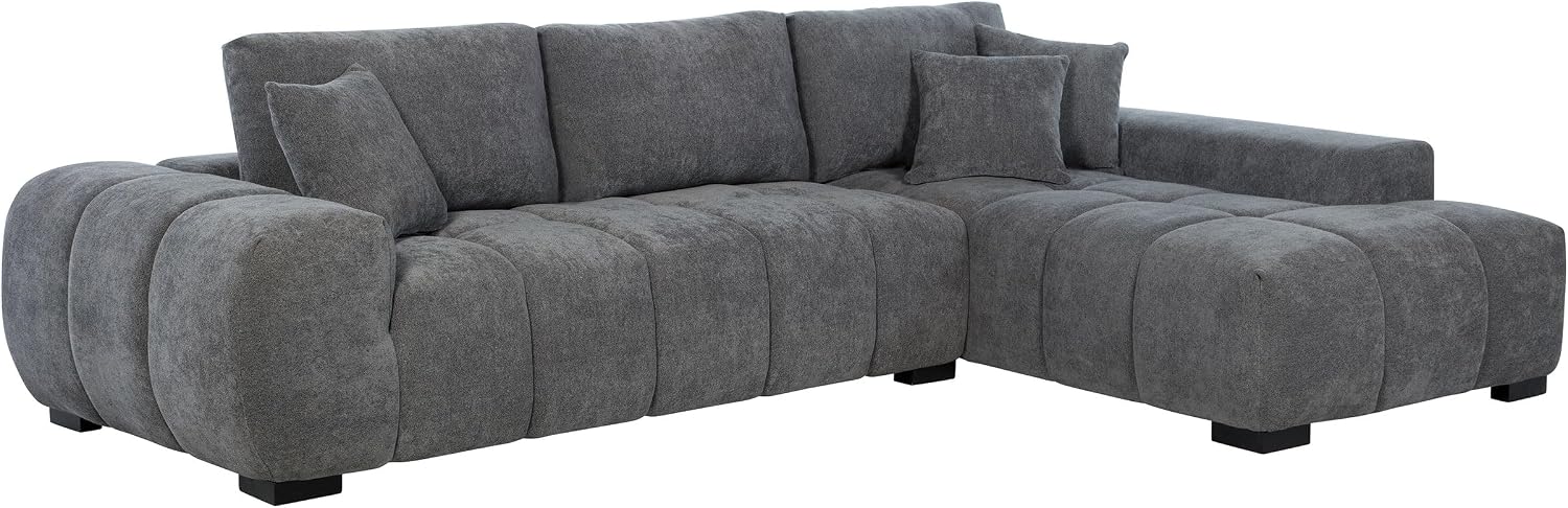 Coaster Home Furnishings - Octavia - Fabric - Upholstered Sectional Sofa with Chaise, Grid Tufting and Accent Pillows - Living Room - Charcoal Grey - 509965