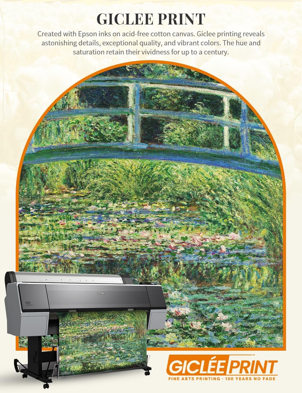 DECORARTS - Claude Monet The Japanese Bridge Giclee Print with Gold Solid Wood Frame, Impressionist Large Framed Wall Art, Ready to Hang, Framed Size 28.75x34.75, Made in USA