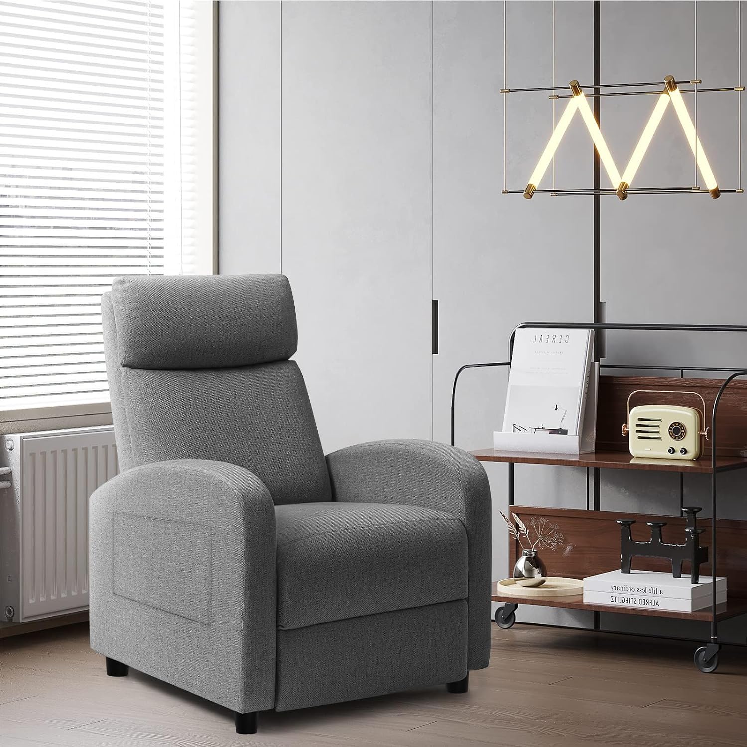JUMMICO Recliner Chair Adjustable Home Theater Single Recliner Sofa Furniture with Thick Seat Cushion and Backrest Modern Living Room Recliners (Fabric, Aurora Grey)