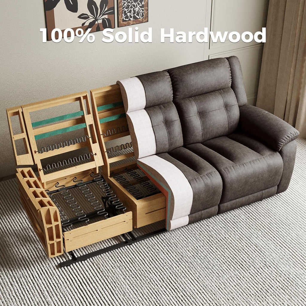 Oversized Manual Recliner Sofa, 86' Extra Wide 3 Seater Reclining Couch for Living Room, Dual Pull Handle Recliners, Upright Middle Seat, One-Piece Design No Assembly Required, Performance Fabric