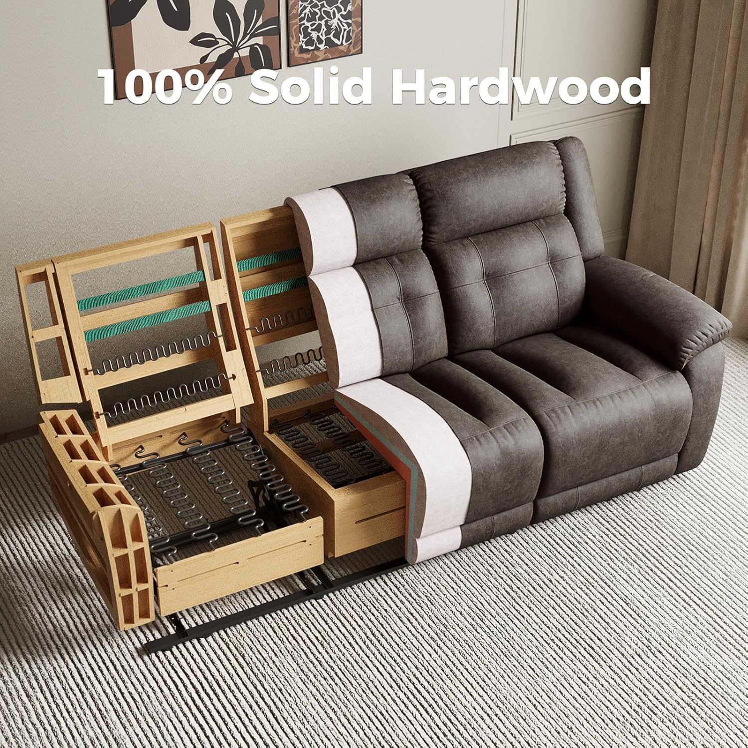 Oversized Manual Recliner Sofa, 86' Extra Wide 3 Seater Reclining Couch for Living Room, Dual Pull Handle Recliners, Upright Middle Seat, One-Piece Design No Assembly Required, Performance Fabric