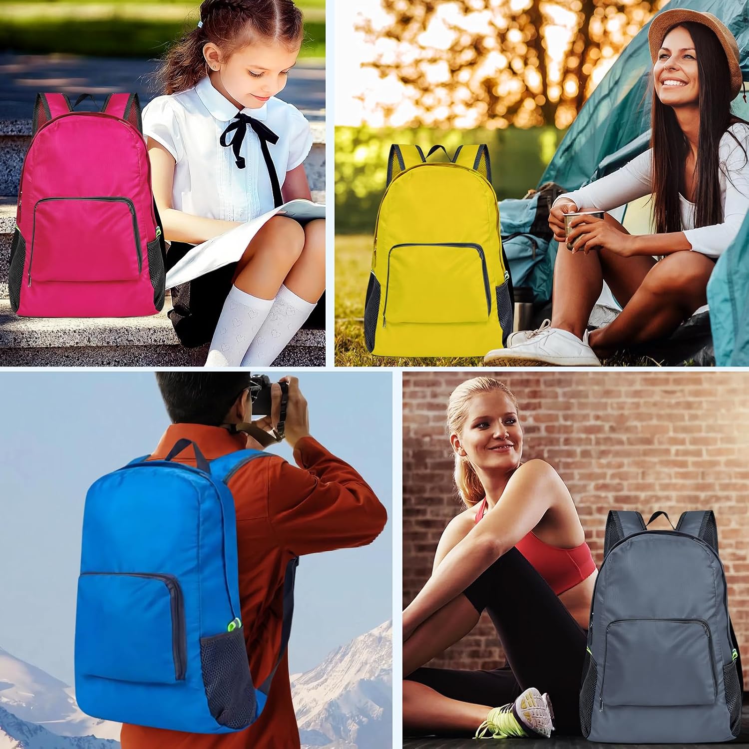 Sophproton 50 Pack Foldable Backpacks Bulk - 17 Inch Lightweight Travel Backpacks for Women & Men, Collapsible Backpack for Hiking, Gym,Homeless (10 Color Options)
