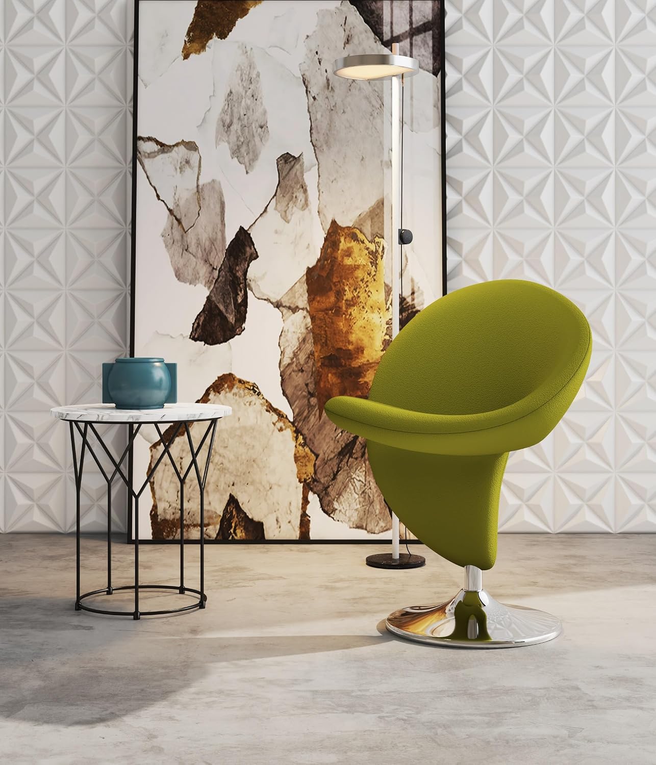 Manhattan Comfort Curl Swivel Accent Chair Set of 2 with 360° Turn, Fully Assembled, Upholstered in Wool Blend, Modern Ergonomic Design with Polished Chrome Base, Living Room & Office, Green