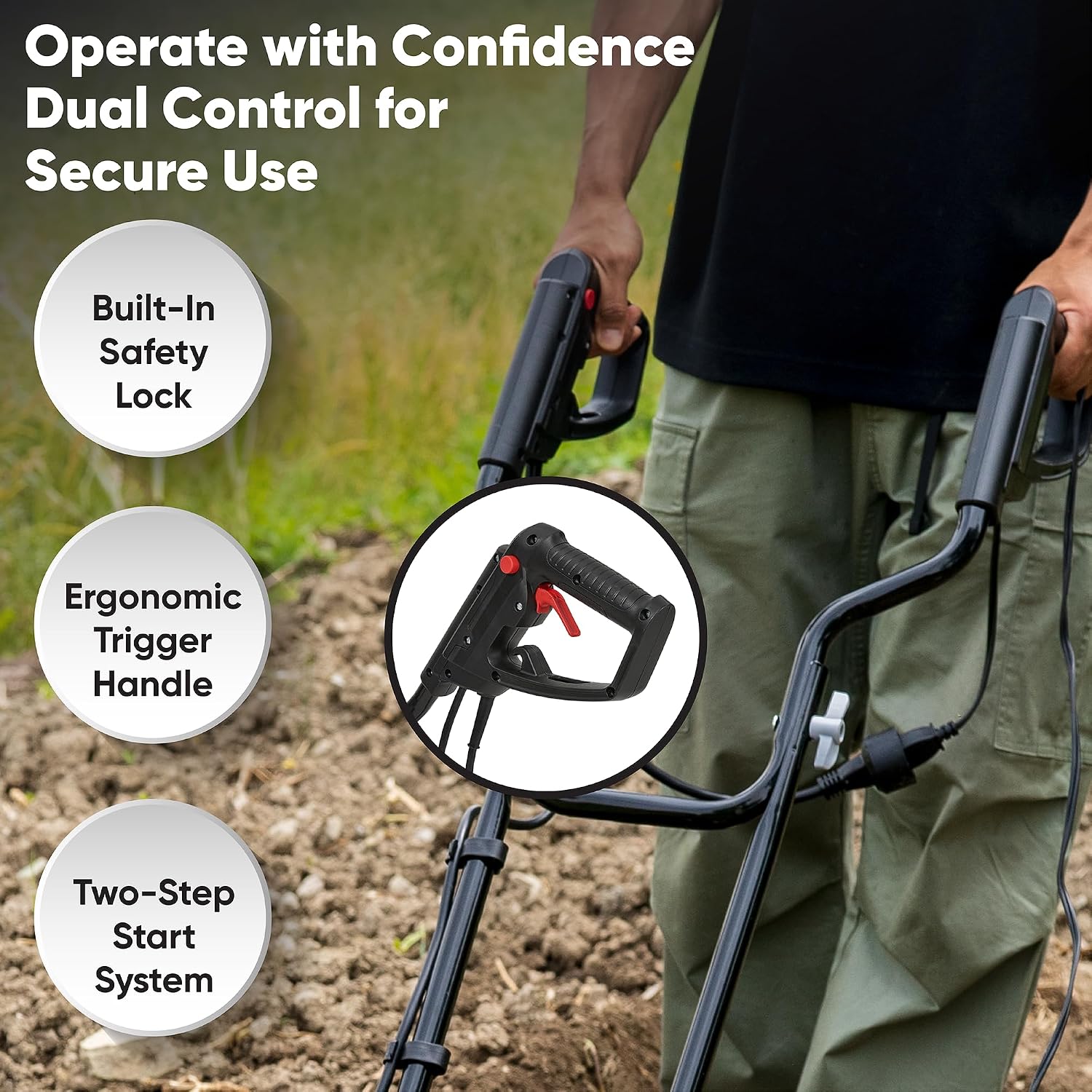 Dapper Supply 18 Electric Tiller Cultivator, 15Amp Corded Garden Rototiller with 6 Steel Tines, Adjustable Depth Wheels, Powerful Soil Cultivator for Gardening and Landscaping