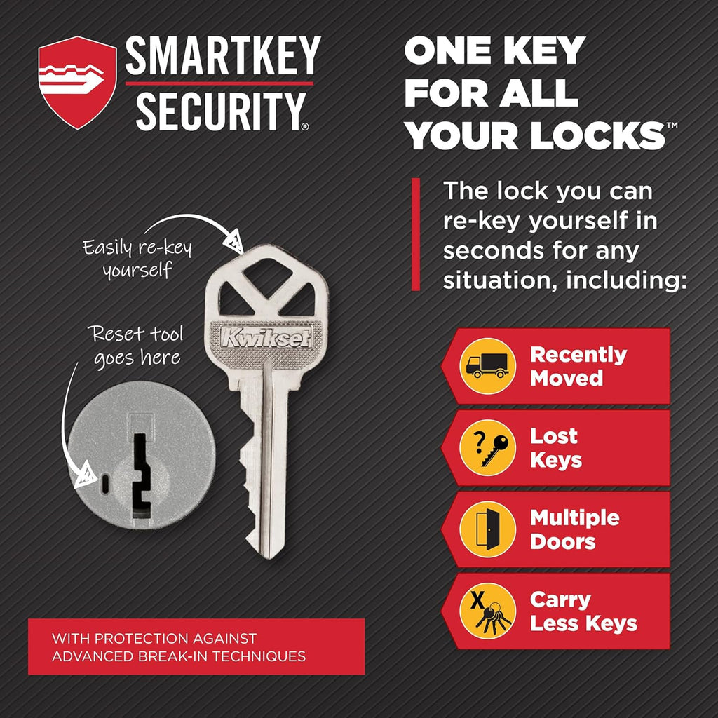Kwikset Singapore Entry Door Handle with Lock and Key, Secure Keyed Reversible Handle Exterior, for Front Entrance and Bedrooms, Matte Black, Pick Resistant Smartkey Rekey Security, 10 Pack