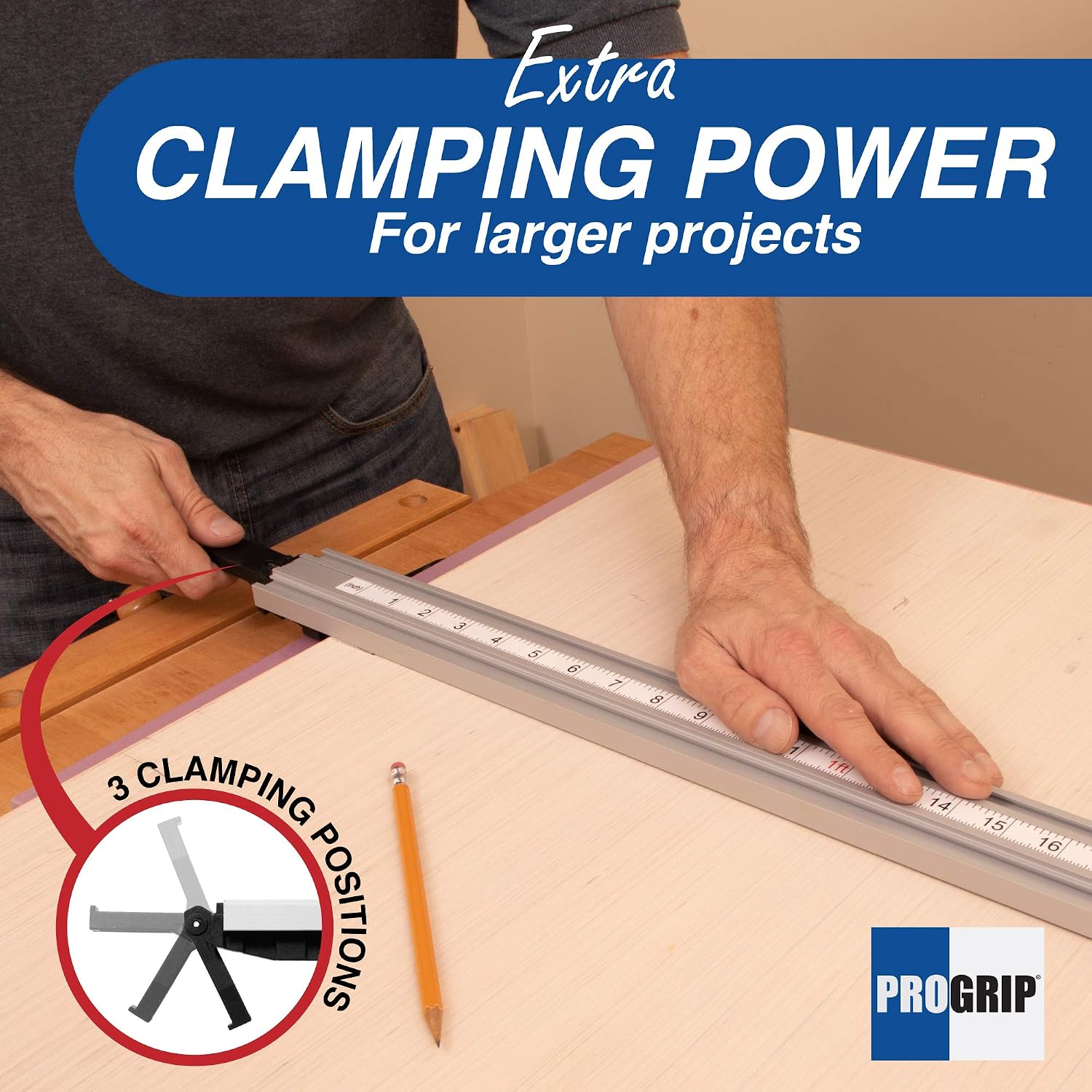 Peachtree Woodworking Supply ProGrip Aluminum Edge Clamp Set of 3-24 36 50, Ideal for Cutting Large Sheets of Plywood & Dado Slots, Circular Saw Straight Edge Guide Clamps and Edge Saw Guide