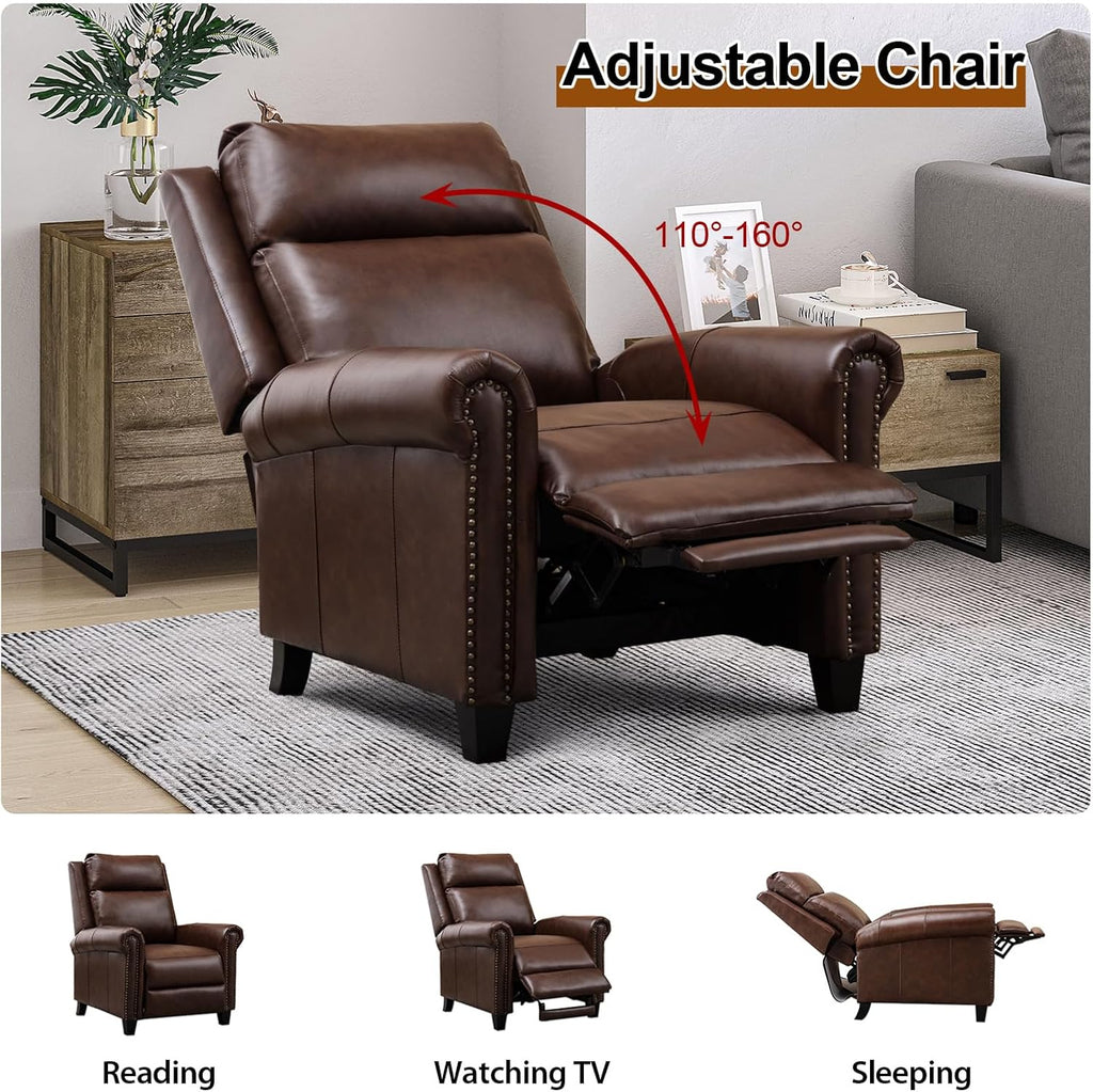 CANMOV Leather Recliner Chair Set of 2, Classic and Traditional Push Back Recliner Chair with Comfortable Arms and Back for Living Room Bedroom Adjustable Single Sofa, Brown
