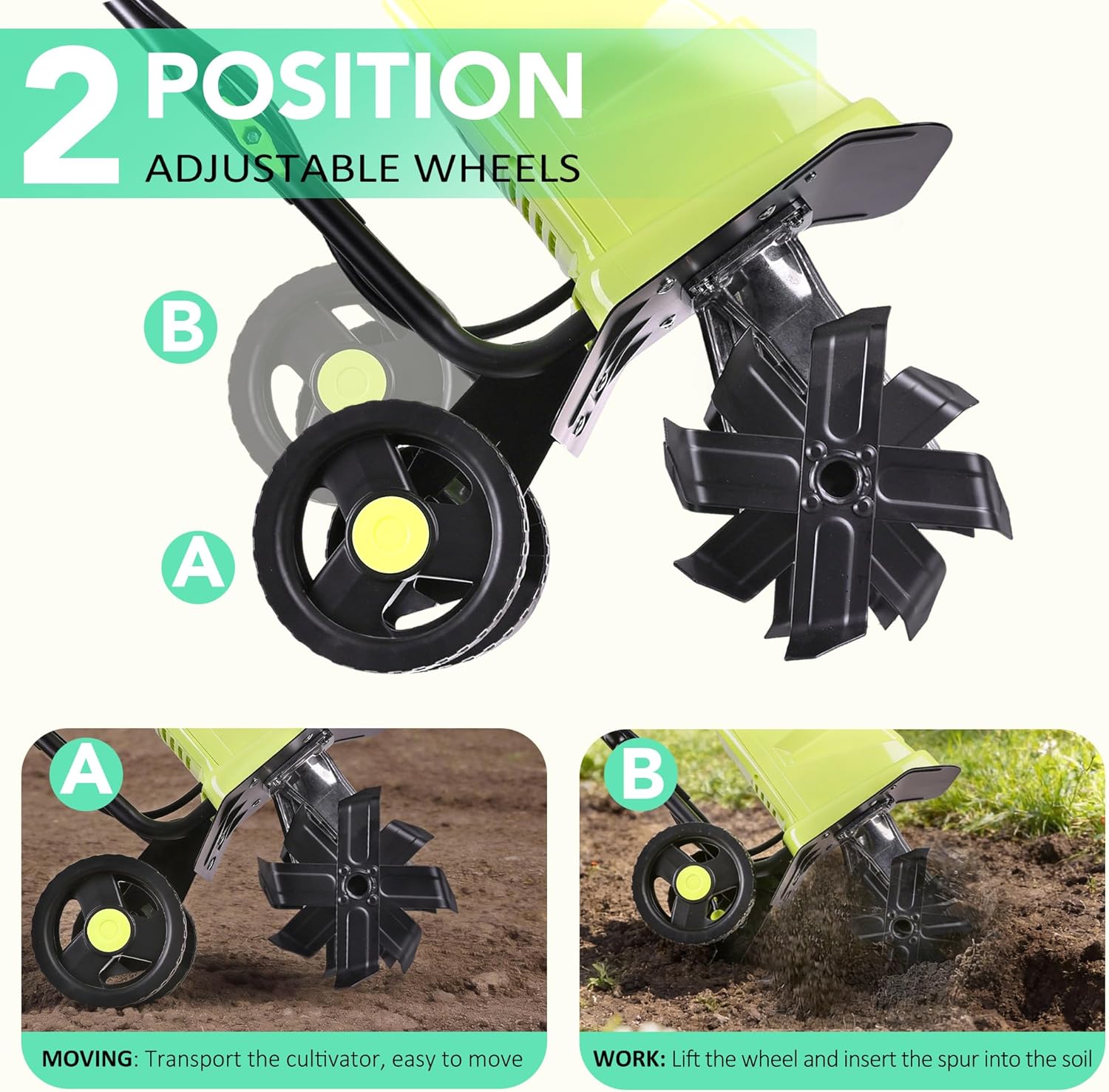 12 Inch Small Electric Corded Garden Tiller Cultivator 13.5 AMP Power Rototiller for Gardening with Adjustable Wheels