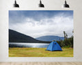 Trykid 20x10ft Lakeside Camping Tent Backdrop Blue Canopy Misty Peaks Photography Background Nature Retreat Tapestry Party Decoration Photo Studio Prop Fabric