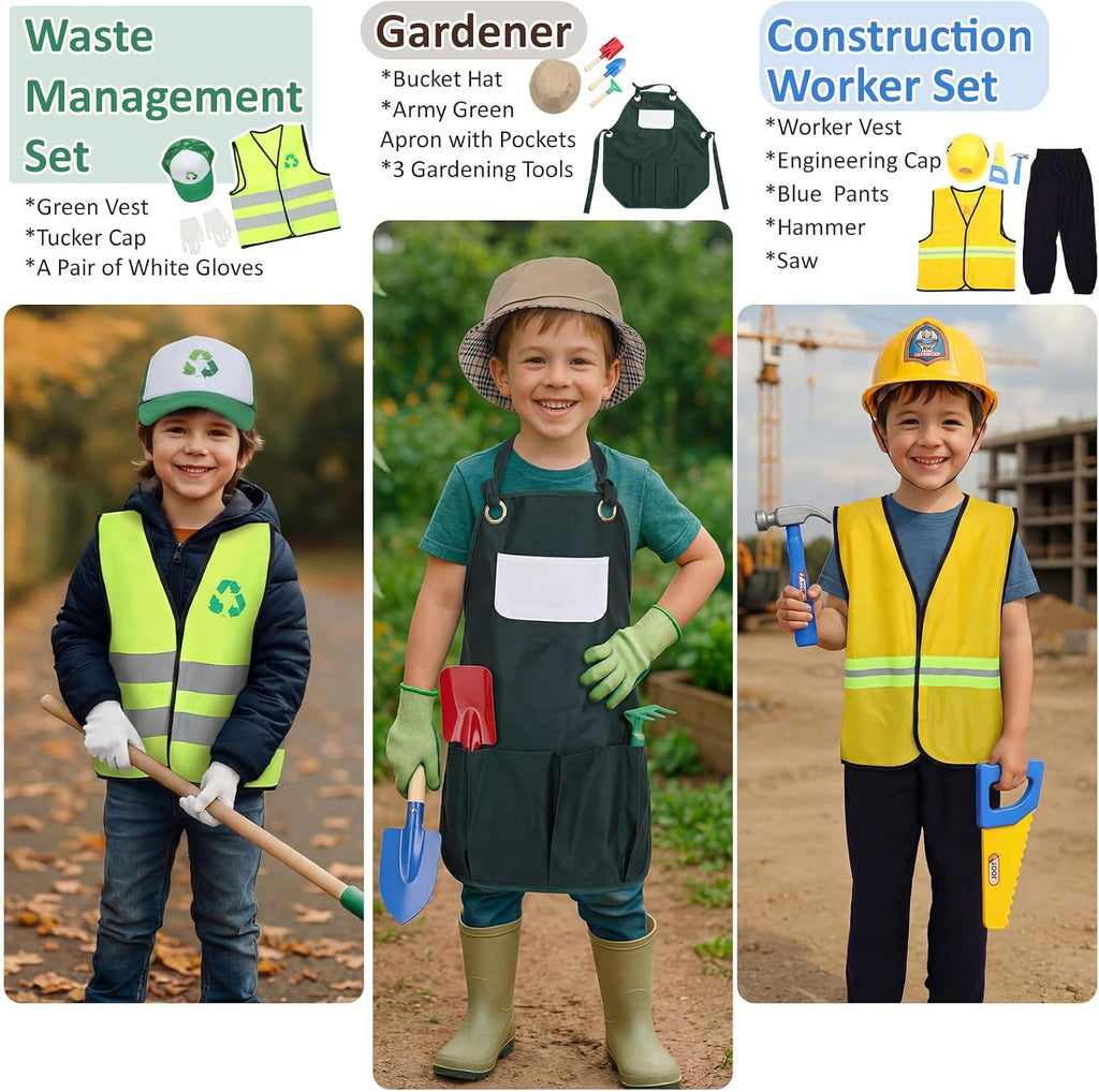 Vicenpal 15 Sets Toddler Dress up Clothes Kids Role-Play Costumes Police Firefighter Doctor Nurse Astronaut Barista Director Postman Laborer Chef Gardener Explorer Scientist Reporter Sanitation Worker