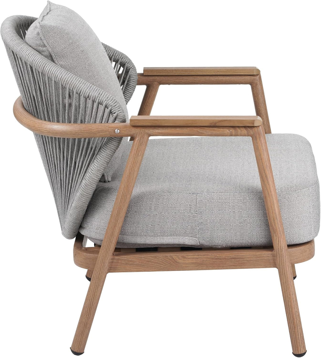 Christopher Knight Home Vine Iron Patio Club Chair Set of 2, Outdoor Accent Chair with Cushions, Wooden Patio Armchair, Ergonomic Comfy Reading Chair for Balcony, Backyard, Garden, Teak Finish