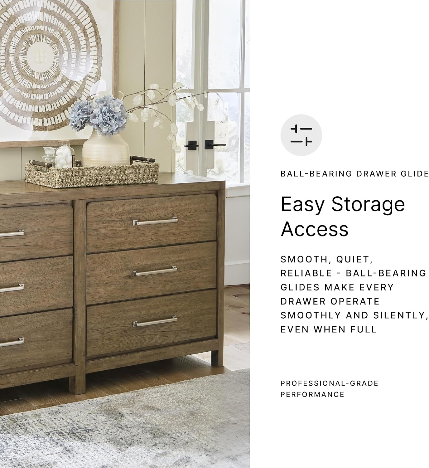 Signature Design by Ashley Cabalynn Casual 6 Drawer Dresser with Felt-lined Top Drawer for Bedroom, Light Brown