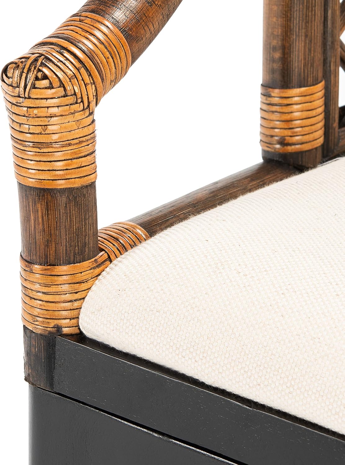 SAFAVIEH Furniture - Carlotta Rattan Arm Chair - Brown & Black - Solid Wood - Coastal Open-Arm Design - Ideal for Living Room, Sunroom, Bedroom (SEA4013C)