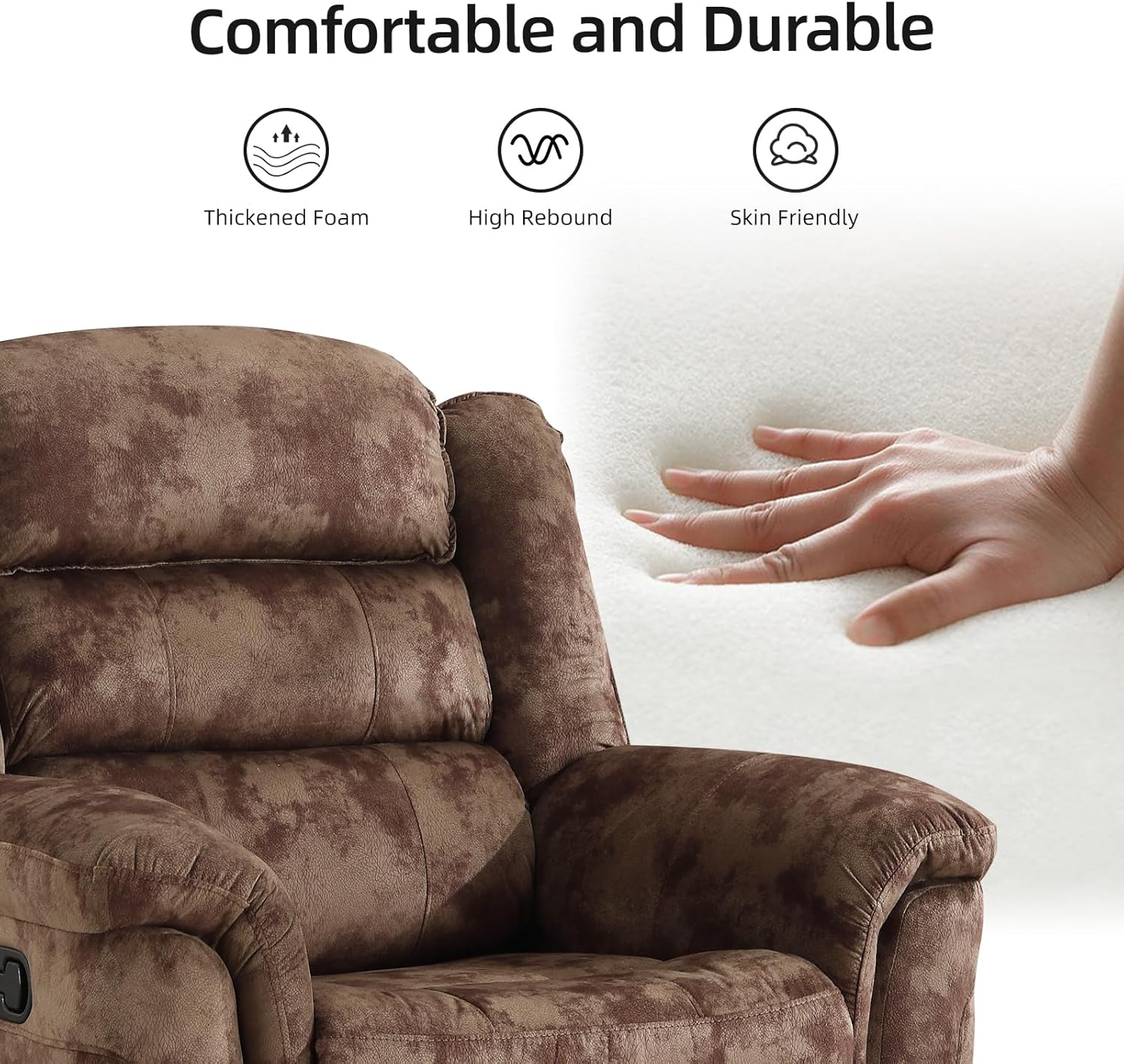 EBELLO 3 Pieces Reclining Living Room Set, Soft Fabric Manual Recliner Sofa Furniture Set, Includes 2 Overstuffed Recliner Chairs and one 3 Seat Sofa, Brown