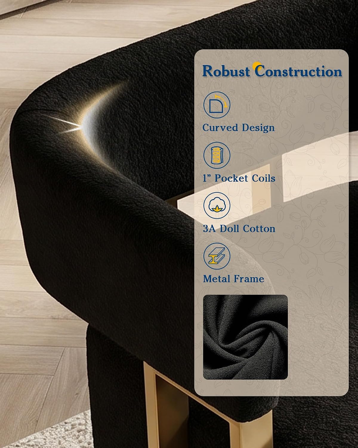 AODAILIHB Modern Accent Chair, Black Teddy Fleece Upholstered Barrel Chairs with Gold Metal Legs - Upholstered Armchairs for Living Room, Bedroom, Lounge & Waiting Room