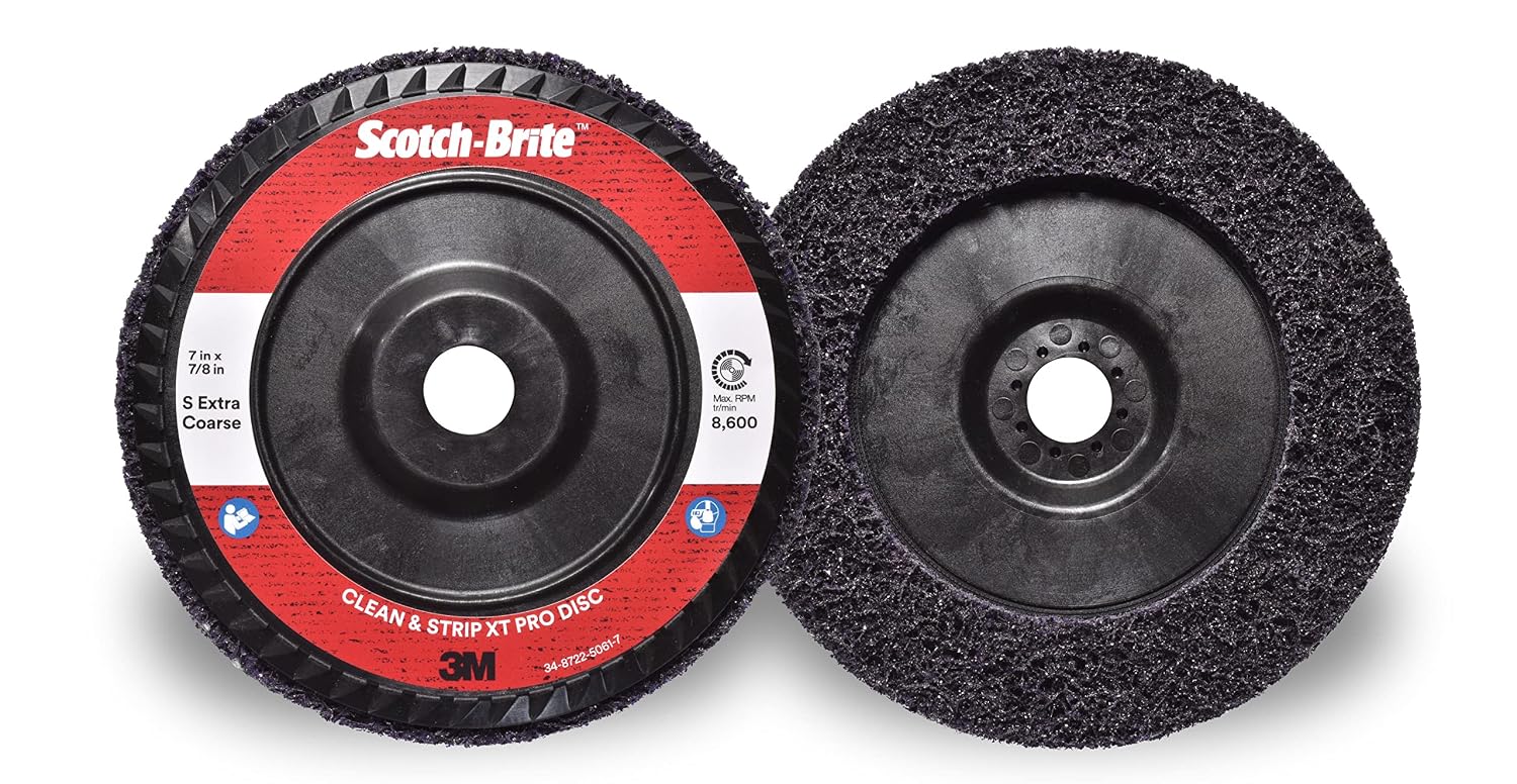 3M Scotch-Brite Clean and Strip XT Pro Disc, XO-DC, SiC Extra Coarse, T27, 7 in x 7/8 in, Pack of 5, Silicon Carbide Cuts Aggressively and Leaves a Fine Finish, Resists Loading, Purple