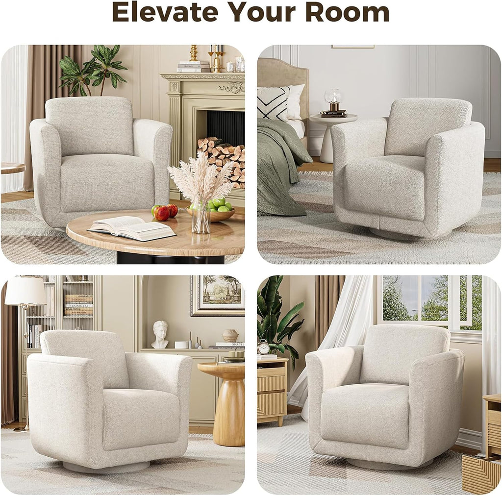 Swivel Accent Chair, 360° Chenille Barrel Swivel Chair for Living Room, Reading Nook Chair for Bedroom Small Spaces, Fully Assembled, Cream