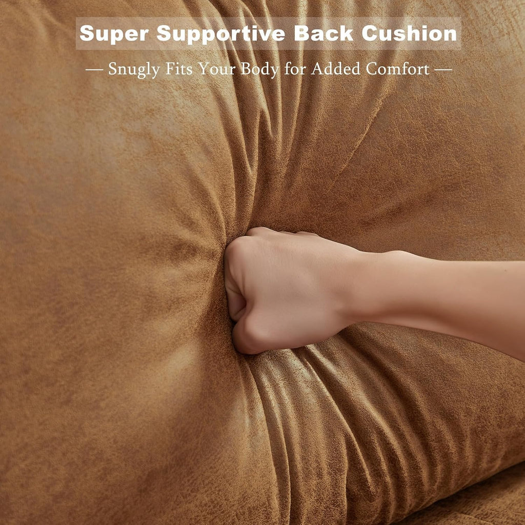 HIFIT 68'' Sectional Couches Set for Living Room, Mid Century Modern Faux Leather Sofa Couch w/Tufted Deep Love Seat & 2 Pillow, Home Sofa Living Room Small Couch for Bedroom, Office, Apartment, Brown