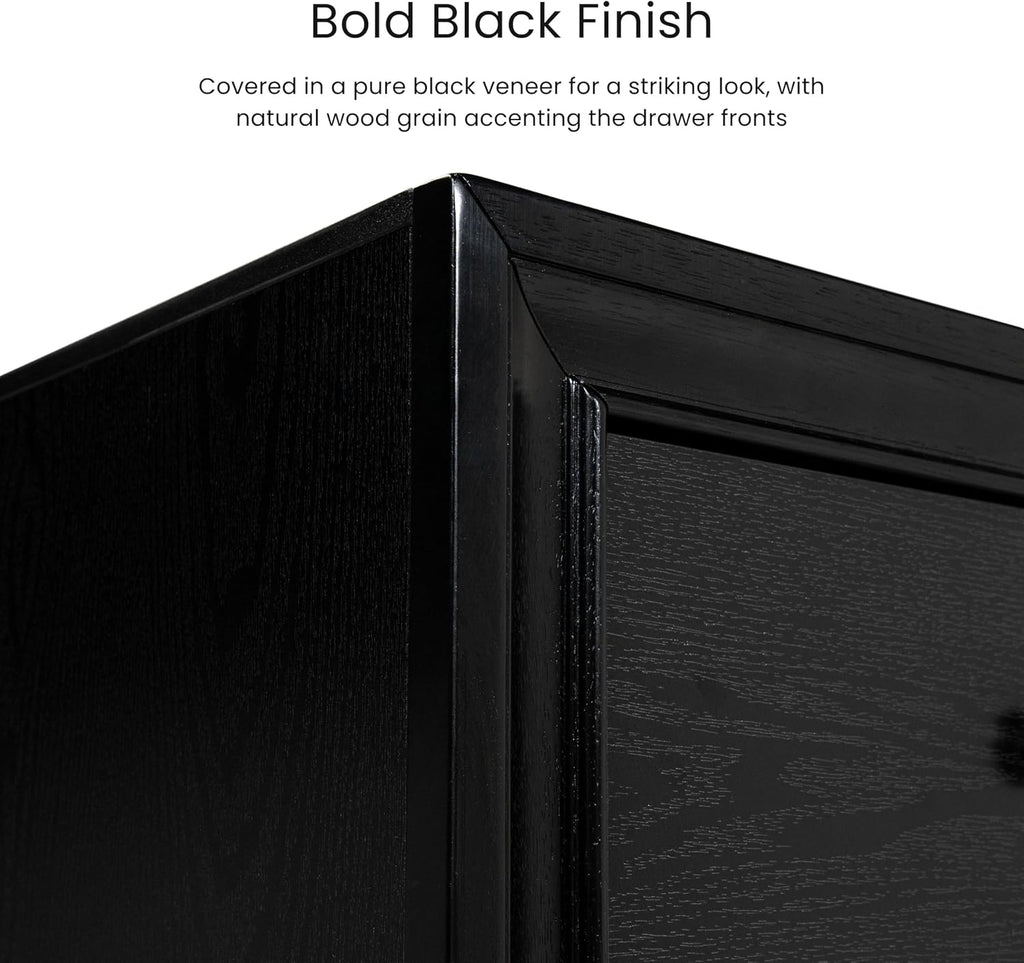 HOMES: Inside + Out Dierks Modern Wood 2-Piece Nightstand and 9-Drawer Dresser Set with Jewelry Storage for Bedroom, Black