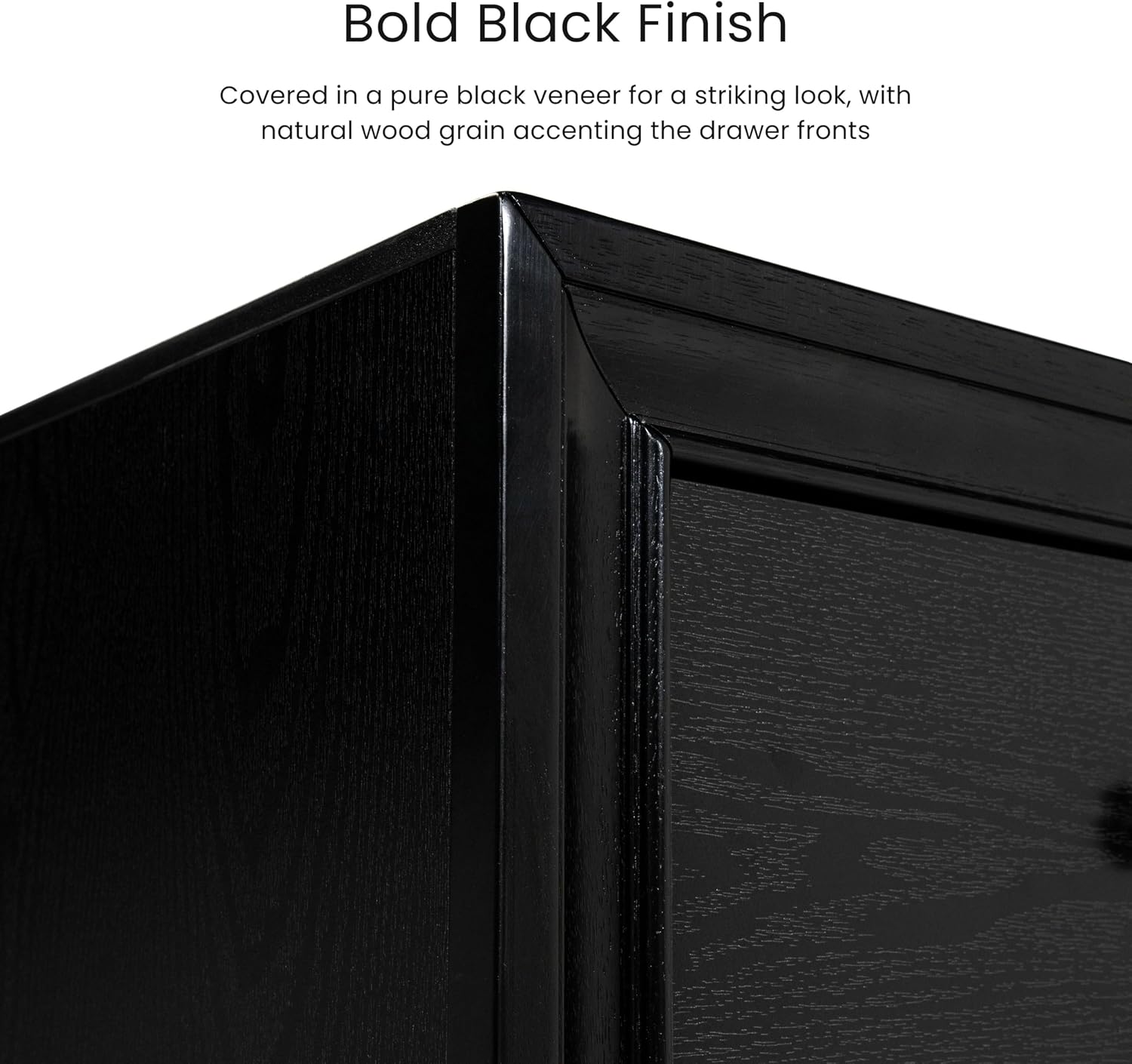 HOMES: Inside + Out Dierks Modern Wood 2-Piece Nightstand and 9-Drawer Dresser Set with Jewelry Storage for Bedroom, Black